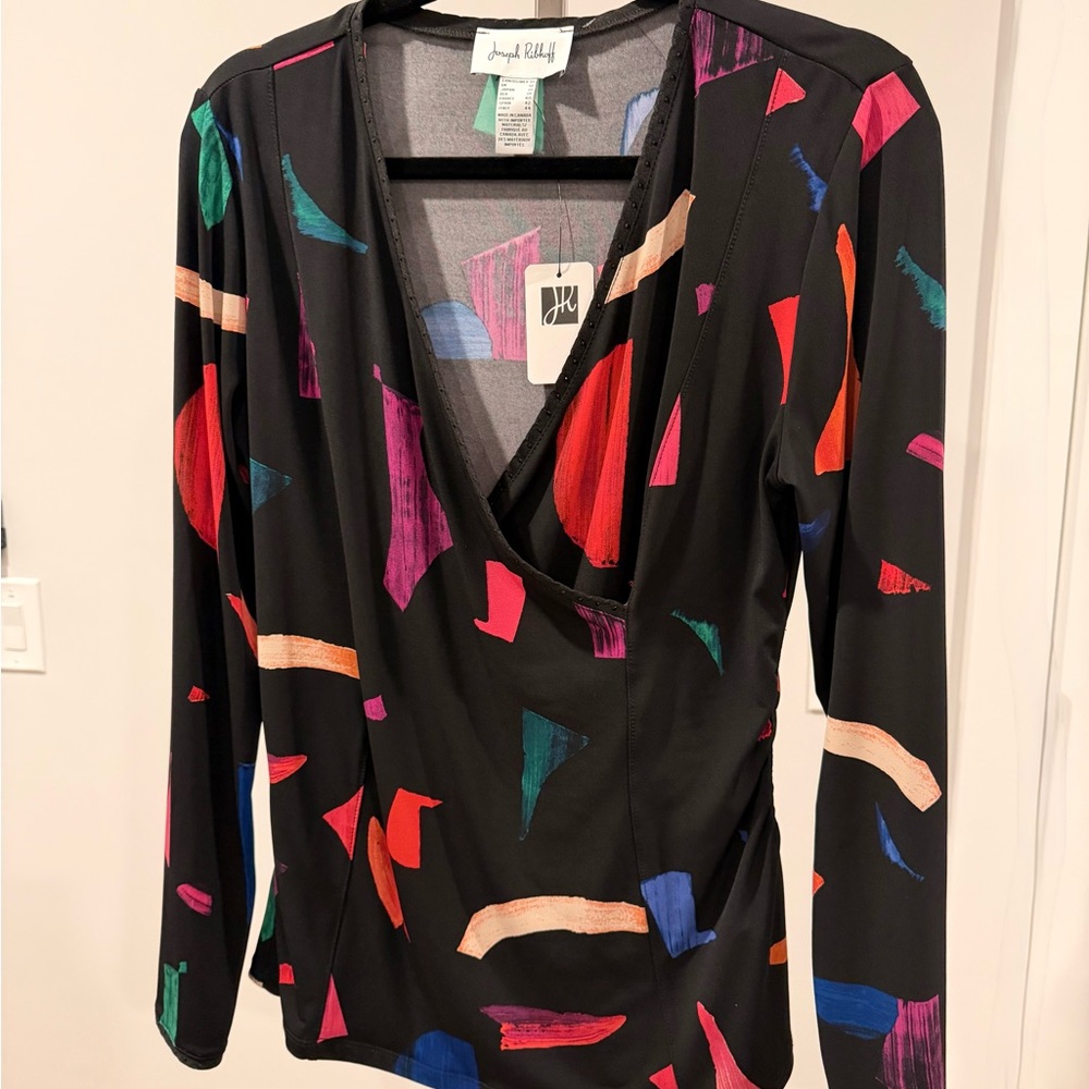Joseph Ribkoff Abstract-Print Faux Wrap Top NWT Size 10